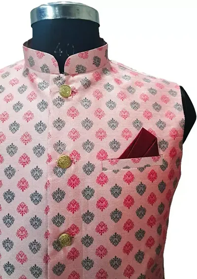 Stylish Dupion Silk Multicoloured Solid Waistcoats For Men