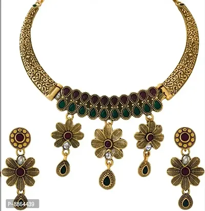 Elegant Brass Necklace with Earring for Women