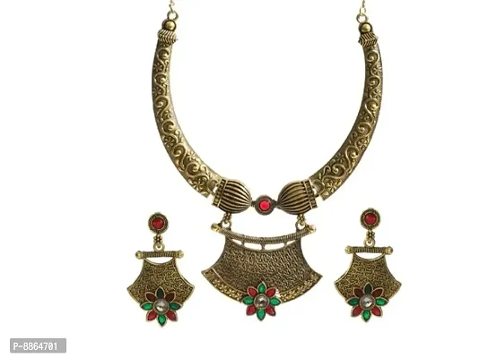 Elegant Brass Necklace with Earring for Women-thumb0