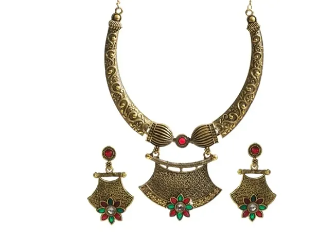 Elegant Brass Necklace with Earring for Women