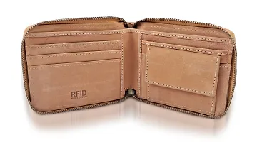 Men's Trendy RFID Protect Geniune Leather premium Lite Brown Wallet-thumb3