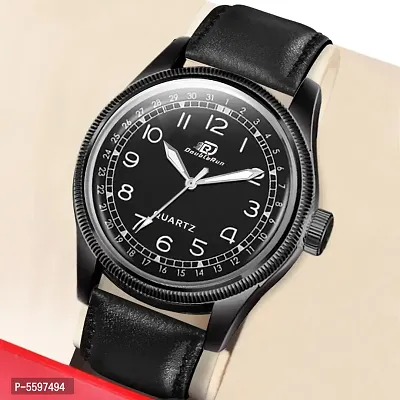 New  3D Display Black Leather Strap Analog Watch-thumb0