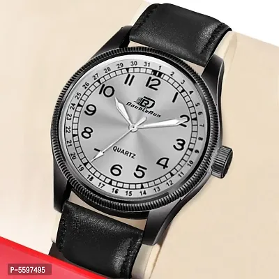 New  3D Display Black Leather Strap Analog Watch