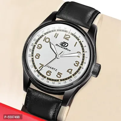 New  3D Display Black Leather Strap Analog Watch