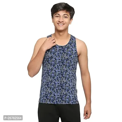 Stylish Navy Blue Cotton Solid Sports Vest For Men-thumb0