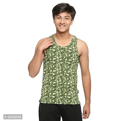 Stylish Green Cotton Solid Sports Vest For Men-thumb0