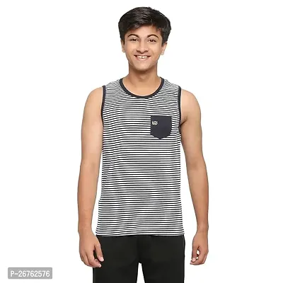 Stylish Navy Blue Cotton Solid Sports Vest For Men