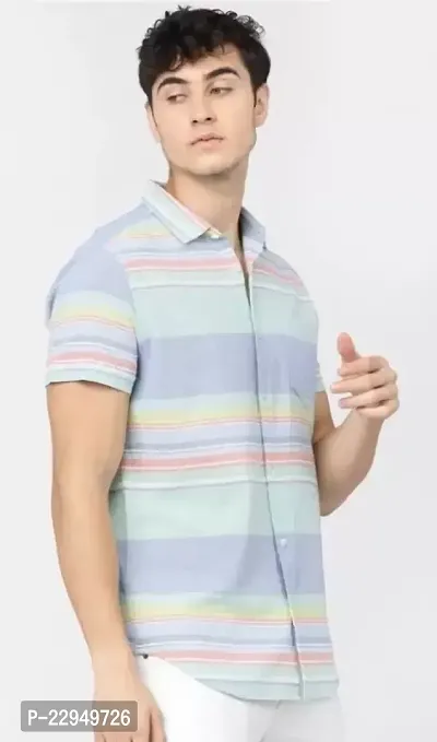 Men Regular Fit Striped Casual Light blue Shirt-thumb0