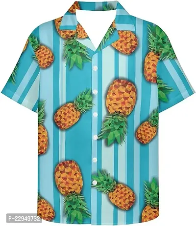Pineapple Print Men  Hawaiian Casual Aloha Button Down Shirts