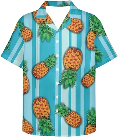 Pineapple Print Men Hawaiian Casual Aloha Button Down Shirts