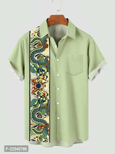 Casual Printed Half Sleeve Shirt (Green)