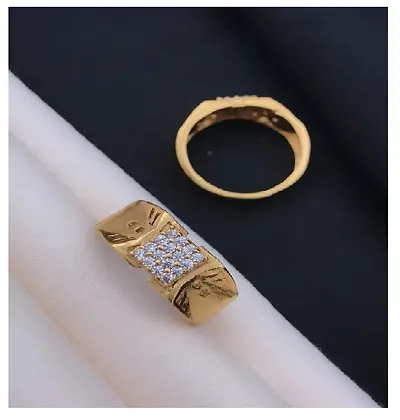 Stylish Brass Artificial Stone Golden Ring For Men