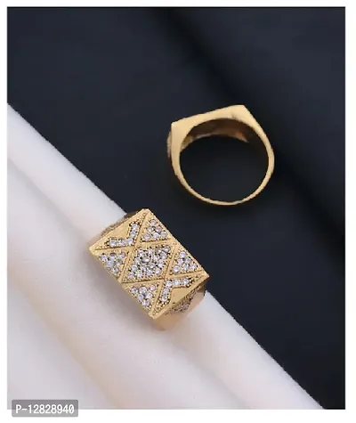 Alluring Golden Alloy  Artificial Stone Rings For Men-thumb0