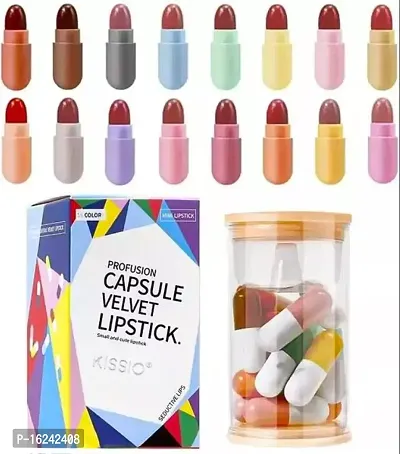 CAVALE Pill Lipstick Set for Girls Waterproof Portable 16 Pieces Sweet Capsule Shaped Mini Lipstick Matte Finish-thumb0