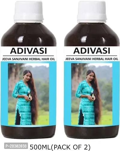 Adivasi Jeeva Sanjeevani Herbal Almond Oil Hair Oil 500 Ml Pack Of 2-thumb0