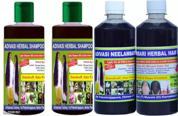 Adivasi Medicine Ayurvedic Hair Oil1000 Ml+Herbal Shampoo200Ml Hair Oil 1200 Ml Pack Of 4-thumb0