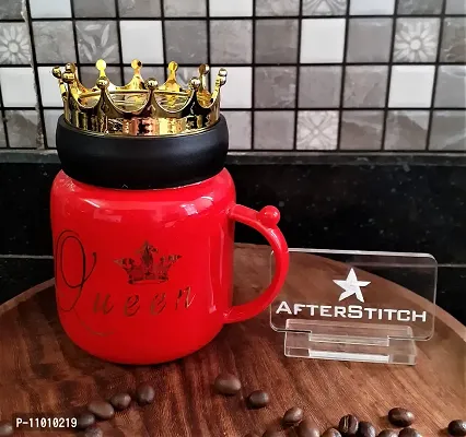AFTERSTITCH Queen Coffee Mug Red Ceramic Cup with Crown Lid Cap Tea Milk Mug for Wife Girlfriend Sister Daughter Birthday Wedding Anniversary Valentines Day Gift Home Kitchen Decoration (Queen Mug)
