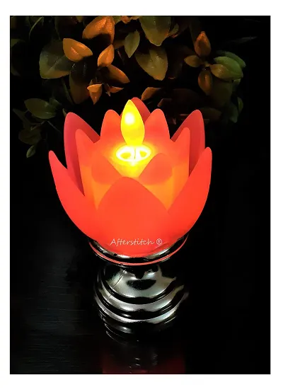 AFTERSTITCH Led Lights For Home Decoration With Battery Artificial Flower Shape Lotus With Sliver Stand Led Candles Lights Diyas ( Batteries Included) Pink