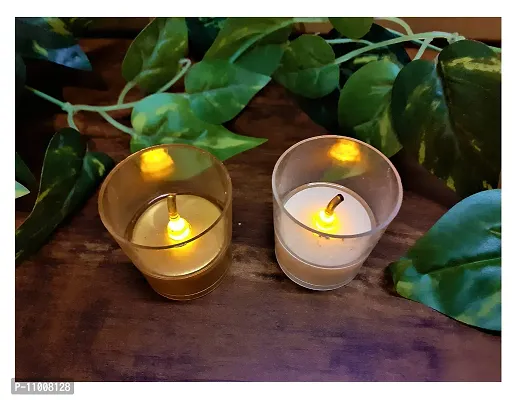 AFTERSTITCH Fiber Glass Style Like Real Moving Flame led Candles Lights for Home Decoration with Battery Artificial Dancing Flame LED Candles Lights diyas ( Batteries Included) (Golden & White)-thumb4