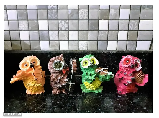 AFTERSTITCH Owl Showpieces For Home Decor Owl Statue For Good Luck Decorative Items For Living Room Fengshui Vastu Figurines For Bed Room Office Shop showcase Set Of 4 Owls Playing Musical Instruments-thumb2