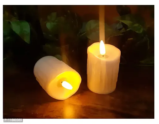 AFTERSTITCH Led Artificial Candles Lights for Home Decoration with Battery Real Wax Candle Flame Like Diya for Diwali Decorative Light Living Room Romantic Dinner Festive Garden Decor (White & White)-thumb4