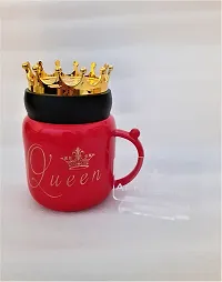 AFTERSTITCH Queen Coffee Mug Red Ceramic Cup with Crown Lid Cap Tea Milk Mug for Wife Girlfriend Sister Daughter Birthday Wedding Anniversary Valentines Day Gift Home Kitchen Decoration (Queen Mug)-thumb2