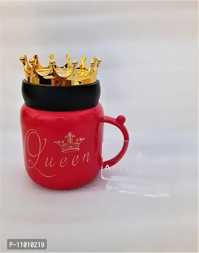 AFTERSTITCH Queen Coffee Mug Red Ceramic Cup with Crown Lid Cap Tea Milk Mug for Wife Girlfriend Sister Daughter Birthday Wedding Anniversary Valentines Day Gift Home Kitchen Decoration (Queen Mug)-thumb3