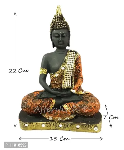 AFTERSTITCH Buddha Orange Statue Meditating Idols For Garden Home Decor Hand Mudra Living Room Door Entrance Decorative Items Showpiece Figurine , Big Size 22 cm, Resin-thumb5