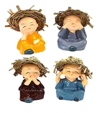 AFTERSTITCH Monk with Hat Set of 4 Baby Hat Monk Buddha Idols Statues Showpiece Car Dashboard Home D?cor Decoration & Gifting Purpose (Monk Set of 4)-thumb2