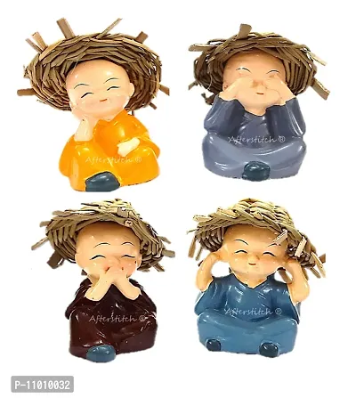 AFTERSTITCH Monk with Hat Set of 4 Baby Hat Monk Buddha Idols Statues Showpiece Car Dashboard Home D?cor Decoration & Gifting Purpose (Monk Set of 4)-thumb3