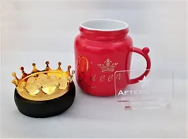 AFTERSTITCH Queen Coffee Mug Red Ceramic Cup with Crown Lid Cap Tea Milk Mug for Wife Girlfriend Sister Daughter Birthday Wedding Anniversary Valentines Day Gift Home Kitchen Decoration (Queen Mug)-thumb3