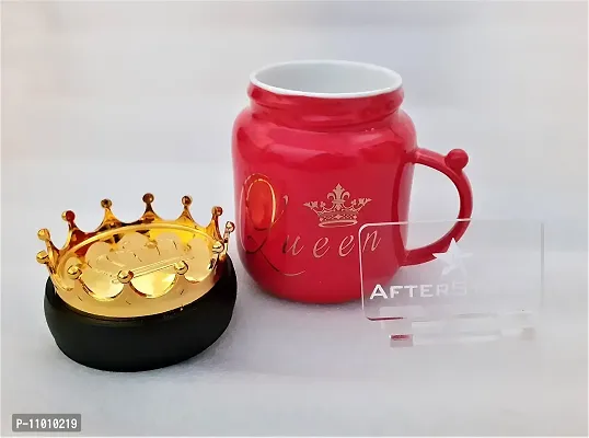 AFTERSTITCH Queen Coffee Mug Red Ceramic Cup with Crown Lid Cap Tea Milk Mug for Wife Girlfriend Sister Daughter Birthday Wedding Anniversary Valentines Day Gift Home Kitchen Decoration (Queen Mug)-thumb4