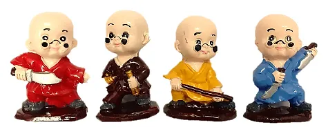 Decoration Homey Kungfu Monk Miniature Buddha Showpiece for Home, Office Decoration (Multicolor) - Set of 4-thumb1