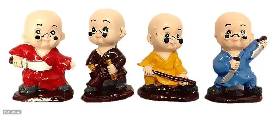 Decoration Homey Kungfu Monk Miniature Buddha Showpiece for Home, Office Decoration (Multicolor) - Set of 4-thumb2