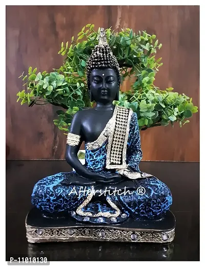 AFTERSTITCH Gautam Buddha Statue For Home Decor Big Size Idols Living Room Door Entrance Decoration Items Decorative Showpiece Figurine, Resin, Black, Blue, 22x15x7 cm