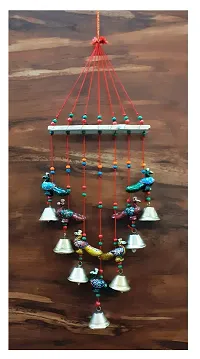 Antique Home Decor Wooden Hand Painted and Handmade Hanging Wind Chimes Pieces (Multicolour) Handcrafted Decorative Wall/Door/Window Hanging Bells (Bell) Peacock-thumb1