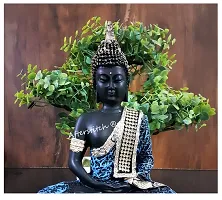 AFTERSTITCH Gautam Buddha Statue For Home Decor Big Size Idols Living Room Door Entrance Decoration Items Decorative Showpiece Figurine, Resin, Black, Blue, 22x15x7 cm-thumb2