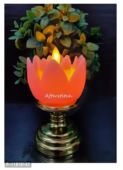 AFTERSTITCH Led Lights For Home Decoration With Battery Artificial Flower Shape Lotus With Sliver Stand Led Candles Lights Diyas ( Batteries Included) Pink-thumb2