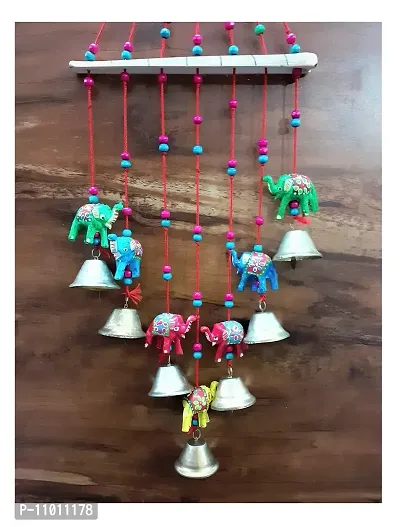 Antique Home Decor Wooden Hand Painted and Handmade Hanging Wind Chimes Pieces (Multicolour) Handcrafted Decorative Wall/Door/Window Hanging Bells (Bell) Elephant-thumb0
