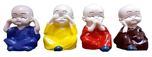 Decoration Homey Set of 4 Monk Miniature Buddha Figurines Showpiece for Home, (Multicolor) Office Decoration-thumb1