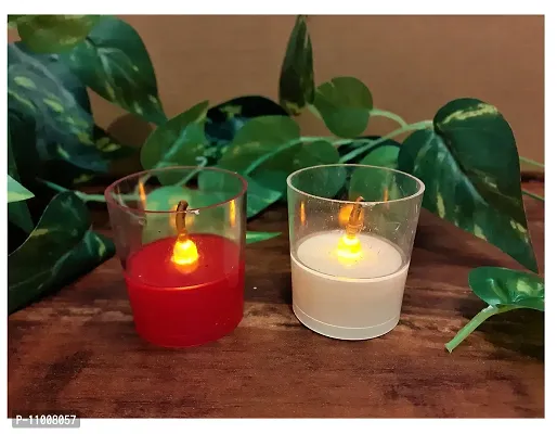 AFTERSTITCH Fiber Glass Style Like Real Moving Flame led Candles Lights for Home Decoration with Battery Artificial Dancing Flame LED Candles Lights diyas ( Batteries Included) (Red & White)