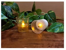 AFTERSTITCH Fiber Glass Style Like Real Moving Flame led Candles Lights for Home Decoration with Battery Artificial Dancing Flame LED Candles Lights diyas ( Batteries Included) (Golden & White)-thumb4