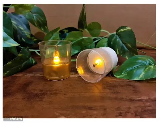 AFTERSTITCH Fiber Glass Style Like Real Moving Flame led Candles Lights for Home Decoration with Battery Artificial Dancing Flame LED Candles Lights diyas ( Batteries Included) (Golden & White)-thumb5