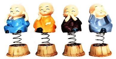 AFTERSTITCH Buddha Monk Set of 4 Monks for Car Dash Board Gifting and Home Living Room Car Dashboard Decoration Purpose Poly Resin Buddha Monk, 9.5x4.5cm, Multicolour, 4 Piece-thumb1