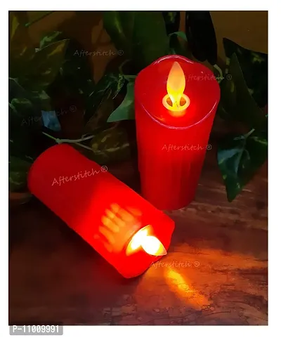 AFTERSTITCH Artificial Dancing Flame LED Diya Candle Lights with Battery (Red) - Set of 2