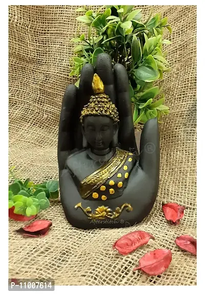 AFTERSTITCH Palm Buddha Idols For Home Decor Hand Mudra Living Room Door Entrance Decorative Items Showpiece Figurine Big Size, Black Golden