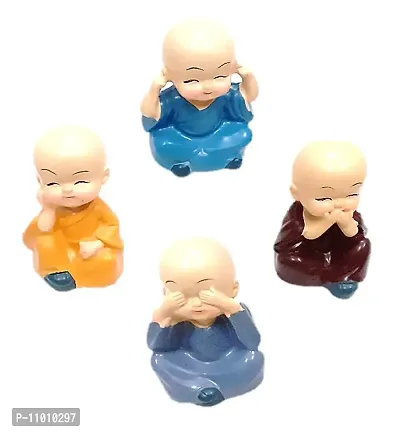 Decoration Homey Set of 4 Monk Miniature Buddha Figurines Showpiece for Home, Office Decoration(Multicolor) colors (Multi colors 1)