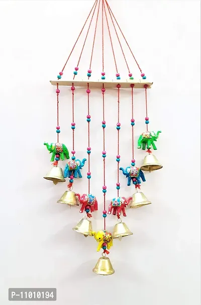 Elephant Wall Hanging Decor for Living Room Wind Chime Wooden Bells for Home Decoration-thumb0