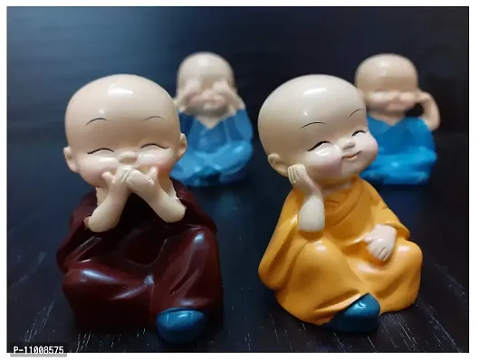 Decoration Homey Buddha Monk showpiece for Home Decor and car Accessories - Multi - Set of 4