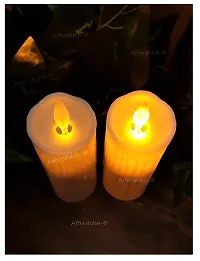 AFTERSTITCH led Lights for Home Decoration with Battery Artificial Dancing Flame LED Candles Lights diyas ( Batteries Included) Set of 2 (White & Cream)-thumb3